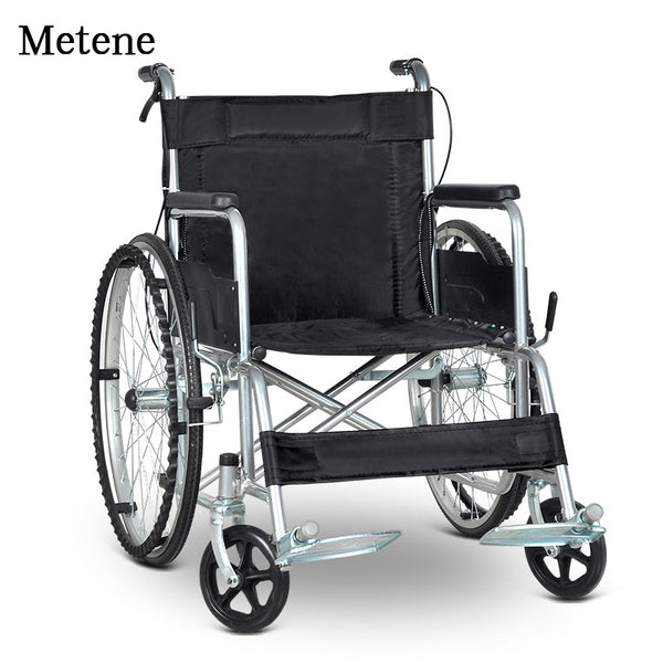 Metene Lightweight Wheelchair for Adults, Foldable, 250 lb Weight Capacity, Fixed Arms, Removable Footrest, Black Steel Frame, Portable Standard Wheelchair for Seniors